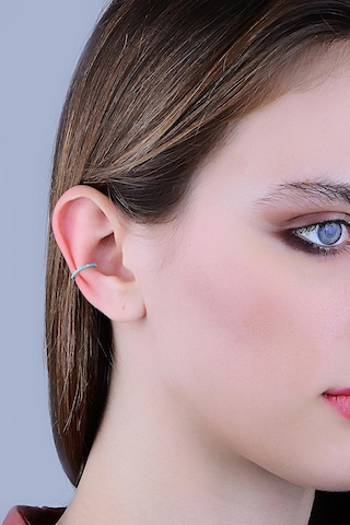 Gümüş Rodyumlu Turkuaz Taşlı Sıkıştırmalı Kıkırdak Küpe Ear Cuff
