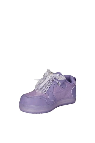 Zacoz Kız Çocuk Simli Kışlık Okul Ayakkabısı İnci Detaylı Kurdeleli Işıklı Sneaker Mor