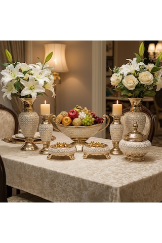 7 Parça Porselen Salon / Konsol Aksesuar Seti Çok Renkli