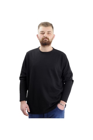 Mode Xl Büyük Beden Erkek Sweatshirt Bisiklet Yaka Uzun Kol Waffle 23460 Siyah Siyah