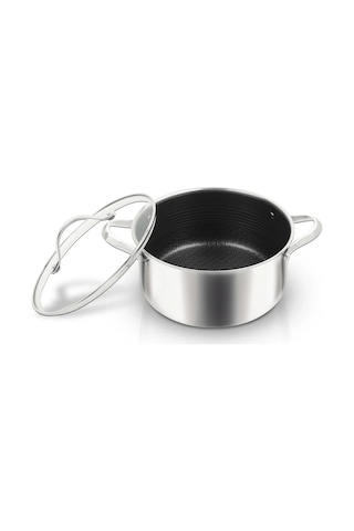Uniqella Silver Pro Serisi 20cm Derin Tencere 3.3l Cam Kapaklı Çelik