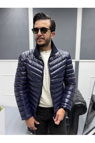 Avni Ceylan Erkek Parlak Şık Slim Fit Kışlık Şişme Mont Lacivert
