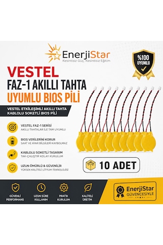 Vestel Etkileşimli Faz-1 Akıllı Tahta Cr2032 Kablolu Soketli Bios Pili 10'lu