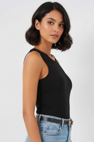 Hiccup Bdart, Çıtçıtlı, Kolsuz, Yuvarlak Yakalı Bodysuit Siyah