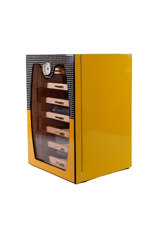 Cohiba Sarı-gri Nokta Desenli 7 Çekmeceli Sedir Humidor Puro Kutusu
