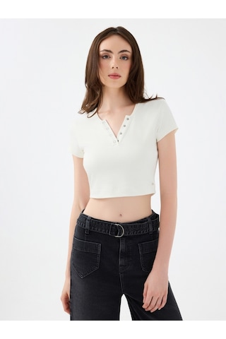 LOFT Crop Kadın Tshirt K.kol Lf2040462 Q1.v1 Ekru