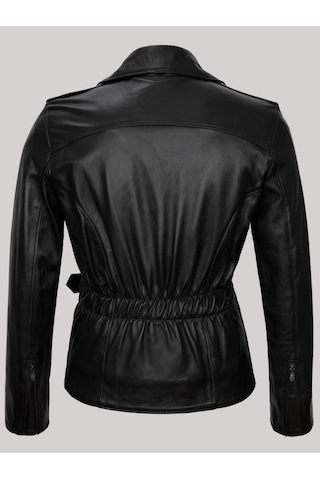 Hakiki Kuzu Derisi Siyah Erkek Deri Mont Beli Kemerli Yandan Fermuarlı Deri Ceket Siyah