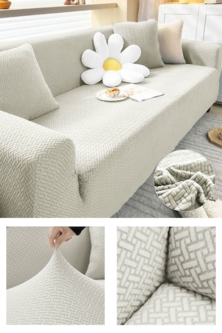 Tuğla Desen 3 Krem Kişilik Lastikli Kanepe Örtüsü Lastikli Koltuk Örtüsü Koltuk Kılıfı Krem