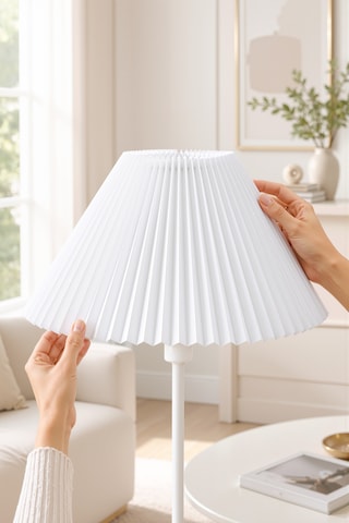 Pileli Lambader Başlığı Çap 36 Cm Beyaz Umbrella Kumaş Abajur Şapkası Metal İskelet Lam05