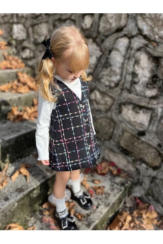 My Kids Wear Kız Çocuk Bayramlık Şık Jile Elbise Takımı 12478 Antrasit - Beyaz
