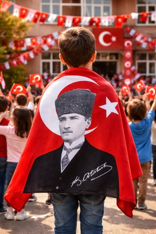 Kalpaklı Atatürk Detaylı Türk Bayrağı 70x105 Cm Balkon, Okul Ve Ev İçin Tek Ebat