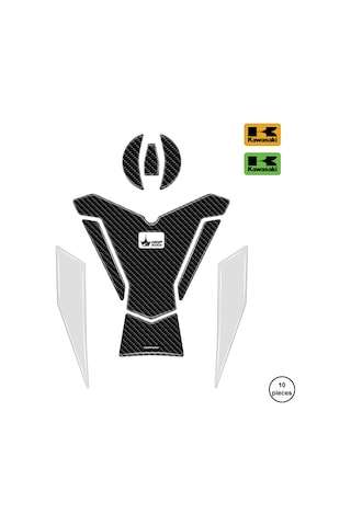 Kawasaki Zx-6r 2025 İle Uyumlu Kaydırmaz 6d Karbon Ve Şeffaf 10 Parça Tank Pad Seti Gc68 Siyah Motor KARBON