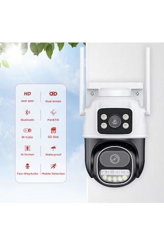3mp+3mp Çift Lensli Wifi Ptz Kamera 360 Gece Görüş Ip66 Su Geçirmez İki Yönlü Ses Kamera