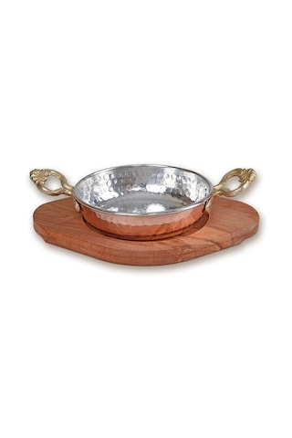Bakır Sahan Ve Ahşap Altlık 14 Cm Standart