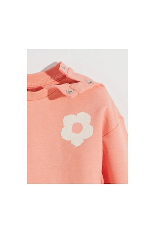 LC Waikiki Lcw Kids Mercan Bisiklet Yaka Çiçekli Kız Çocuk Sweatshirt Ve Eşofman Alt 2'li Açık Mercan