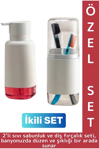 Dayanıklı Banyo Sabun Losyon Şampuan Pratik Çok Şık Modern Sıvı Sabunluk Diş Fırçalık İkili Set Çok Renkli