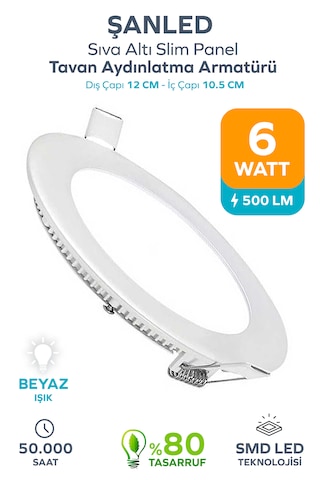 6w Tasarruflu Led Yuvarlak Beyaz Işık Sıva Altı Slim Panel Tavan Aydınlatma Armatürü