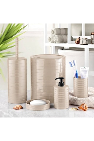 5 Li Lüx Banyo Seti Kullanışlı Sağlam Şık Banyo Seti Krem-ma014