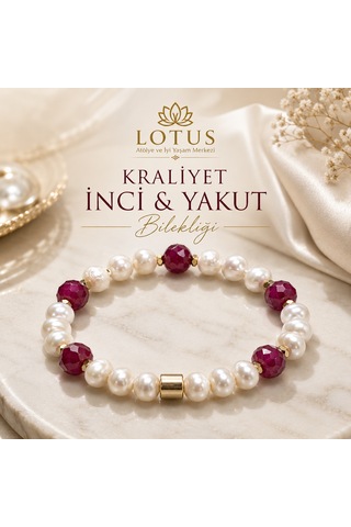 Kraliyet Inci & Yakut Bilekliği %100 Doğal Inci Ve Pakistan Kristal Kesim Yakut