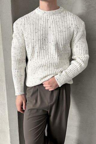 Erkek Fitilli Örme Oversize Kazak Ekru