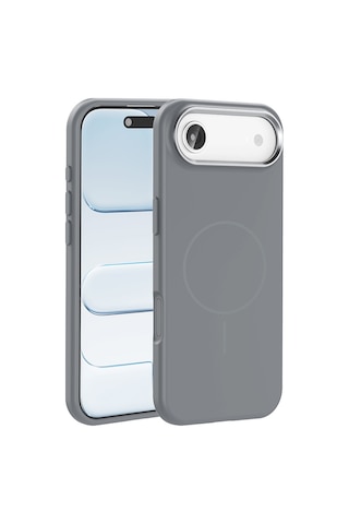 Apple Uyumlu iPhone 17 Air Kılıf M-safe Şarj Özellikli Metal Kamera Çerçeveli Zore Edi Silikon Kapak Titanyum-Gri