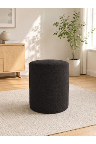 Antrasit Welsoft Kumaş Puf 40x45 Cm Yuvarlak Puf Dekoratif Oturma Pufu Yumuşak Dokulu Modern Puf
