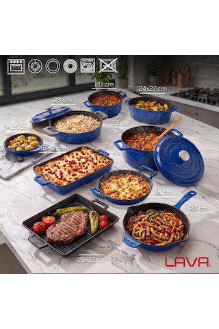 Lava Döküm Tencere Tava Çeyiz Seti 8'li Çeyizin Ustası Mavi