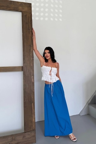 Defymoda Etek Şanel Boy Soft Kumaş - Saks Saks