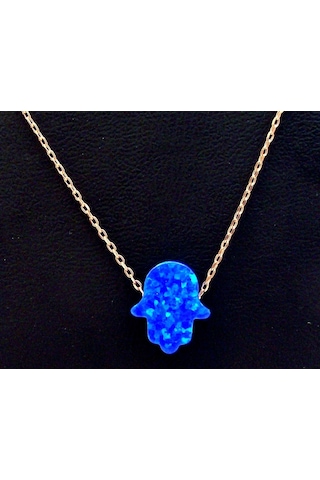 Mavi Opal El Fatma Ana Eli Gümüş Kolye Sevgiliye Hediye