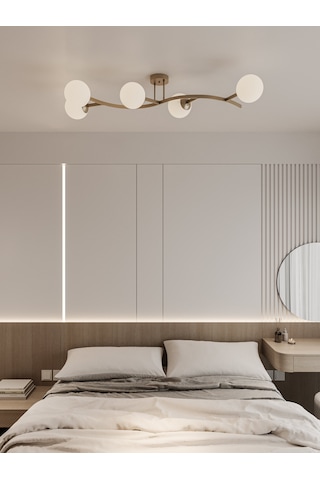 Noria Modern Eskitme Metal Gövdeli 5 Li Beyaz Cam Küre Avize