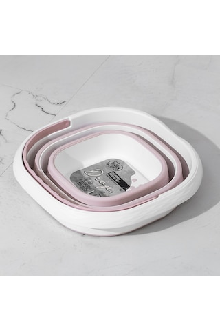 Porsima 1175-1 Damla Katlanabilir Silikon Su Kovası Pudra Beyaz Beyaz - Pembe