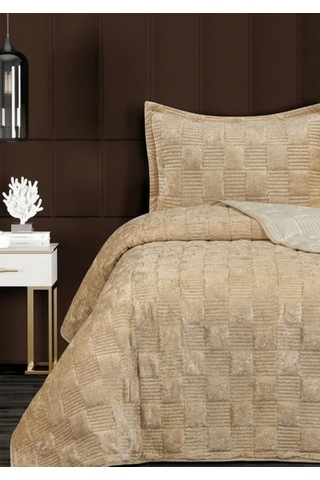 Goldroom Home Ranya Kadife Nakışlı Tek Kişilik Yatak Örtüsü Gold