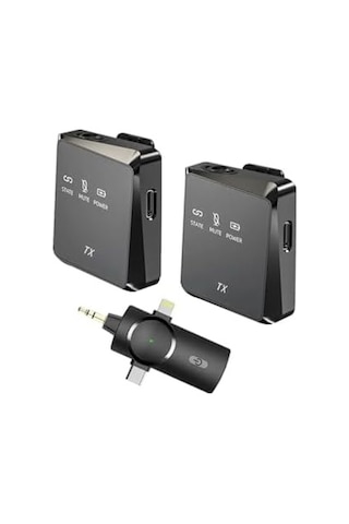 Type-c İphone İle Uyumlu Çiftli Kablosuz Yaka Mikrofonu 3in1 Kamera Pc Android İos Uyumlu