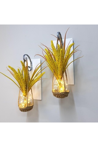 Duvar Dekoru, Led Işıklı, Sarı Cipso Çiçekli, Beyaz Aplik İkili Set