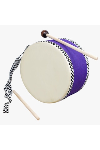 Askılı Deri Çocuk Davulu 2 Tokmaklı Davul 17 Cm Mor Davul