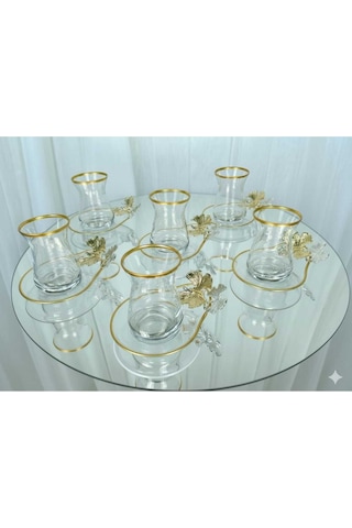 Çnr Home Collection Özel Seri 6 'lı Yaldizli Kelebek Detayli Çay Takimi Gold