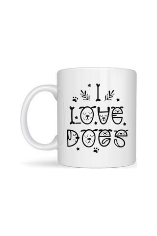 Agc Uygun Sepet I Love Dogs Tasarımlı Porselen Kupa Model 64 Sevimli Köpek Figürlü, Kahve & Çay Kupası Agc Diğer