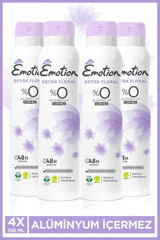 Detox Floral Kadın Alüminyumsuz Vegan Deodorant, 4x150 Ml, Hızlı Kurur, Leke Bırakmaz
