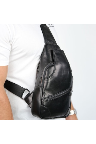 Mft Leather Hakiki Deri Body Bag Çanta - Askılı Fermuarlı / Body Bag 0303 Napa Siyah
