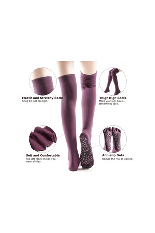 Willowhaven Kadın Yüksek Burun Dans Çorabı - 5 Parmak Kaymaz Isıtıcı Yoga Siyah