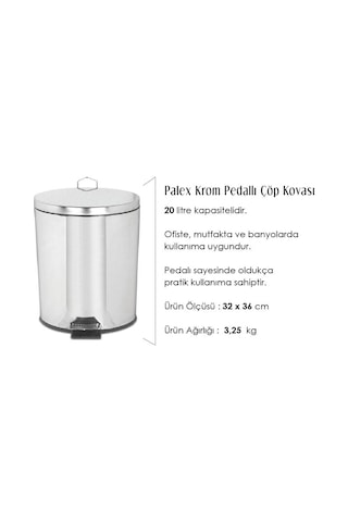 Palex Krom Pedallı Çöp Kovası 20 Litre Gri