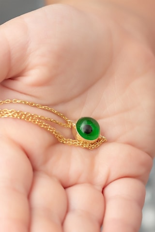 Yeşil Göz Bileklik Altın Kaplama 925 Ayar Gümüş Zincirli
