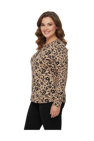 Linsolita Kadın V Yaka Baskılı 2 Düğmeli Bluz Bgl-st05093 CAMEL