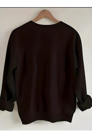 Halloween Tema Kalın Kışlık Sweatshirt - Siyah Bisiklet Yaka Oversize Sweatshirt Siyah