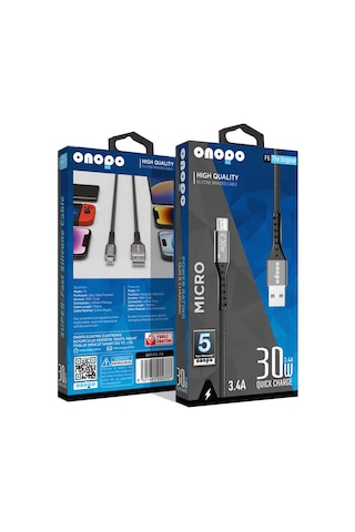 Onopo F6 3.4A Micro Örgülü Hızlı Şarj Kablosu 30 W Metal Uçlu