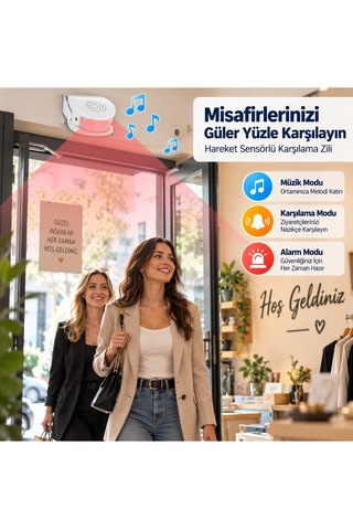 Hareket Sensörlü Kapı Zili Pır Misafir Karşılama Alarmı 32 Melodili Uzaktan Kumandalı