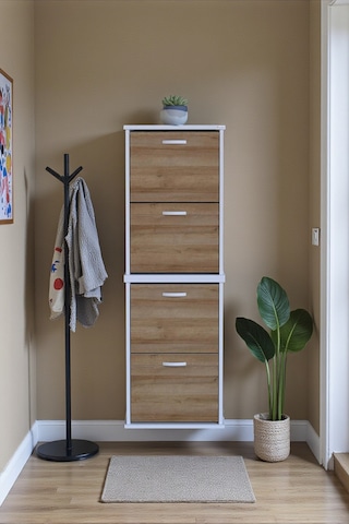 Eliusta Slim 4 Düşer Kapaklı 52 Cm Meşe Asma Ayakkabılık Kapı Önü/antre 52x156x26 Cm Ayakkabılık Meşe