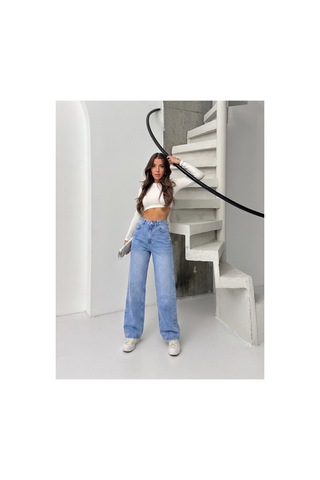 Bluemarlin Taş Yıkama İşlemli Yüksek Bel Straight Denim Pantolon Taş Yıkama