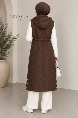 Nevayla Moda Mevsimlik Kapüşonlu Yelek - Kahverengi / M117