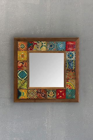 Oscar Stone Ahşap Çerçeveli Mozaik Doğaltaş Ayna 33 Cm X 33 Cm Dresuar Aynası Genel
